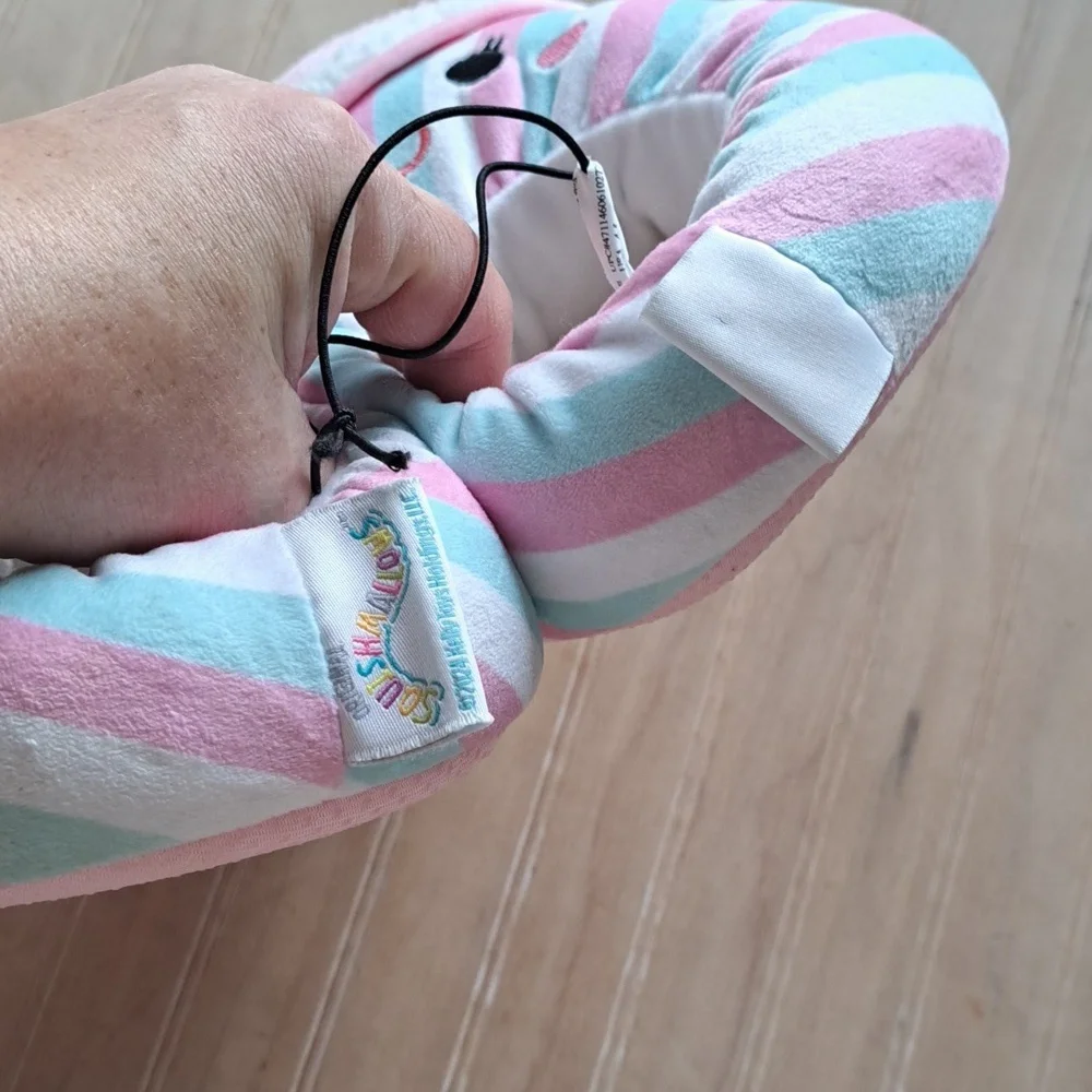 NWOT Squishmallows Pastel Rainbow Stripe Plush Cozy Cute Slip On House Slippers